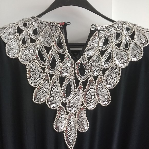 vintage 80s stunning elegant silk cocktail dress sequin🎈HOST PICK🎈 - Picture 3 of 14